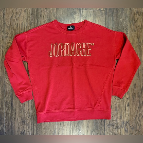 Jordache gold embroidered red pullover sweater Large crewneck - Picture 1 of 4
